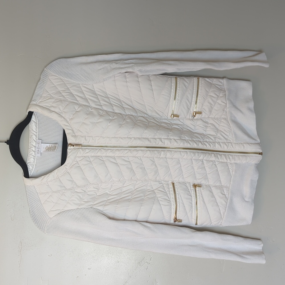 Cache White‎ Quilted Full Zip Long Sleeve Jacket Shirt M